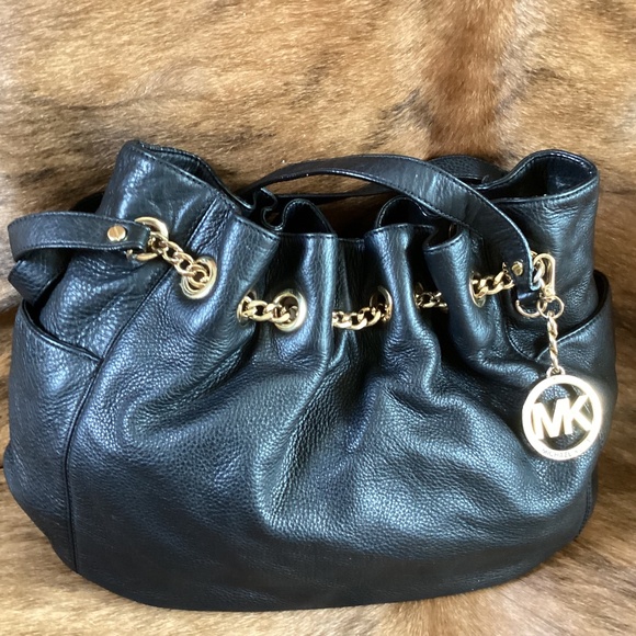 MICHAEL Michael Kors Handbags - Michael Kors Black Pebbled Leather Slouch Gather Shoulder Handbag